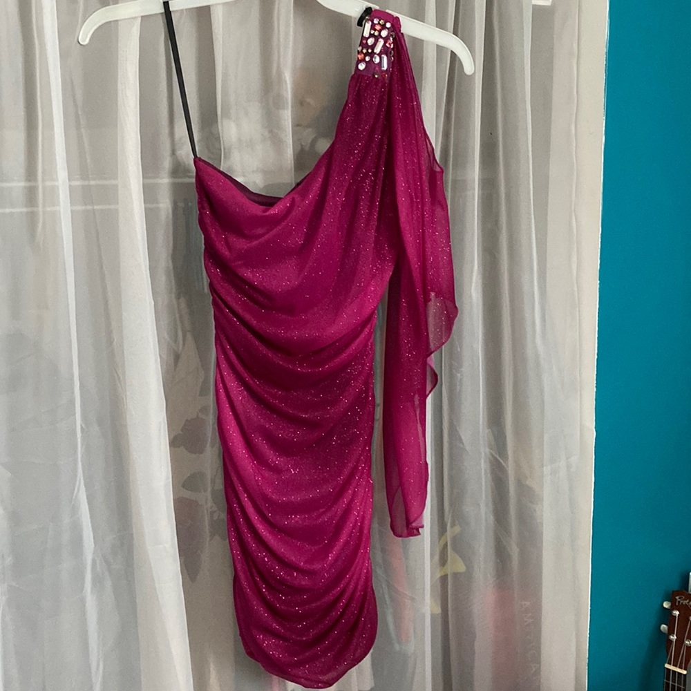 Sparkly pink one shoulder
